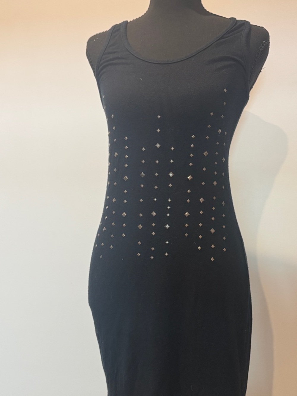 Sleeveless Black Bodycon Dress with Metallic Stud Detail